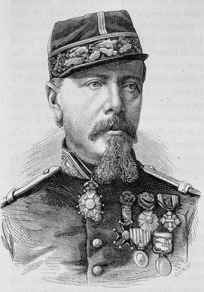 Portrett av general Lecomte som ble skutt av opprørerne i 1871. Gravering av slutten av 1800-tallet i «Histoire de France»» av H. Martin. av Unknown artist