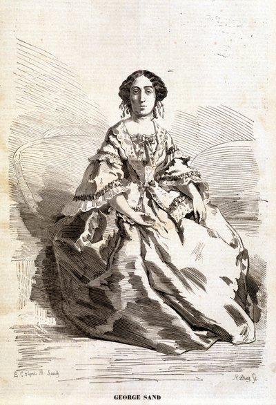 Portrett av George Sand (Aurore Dupin, Baronne Dudevant) (1804-1876). av Unknown artist