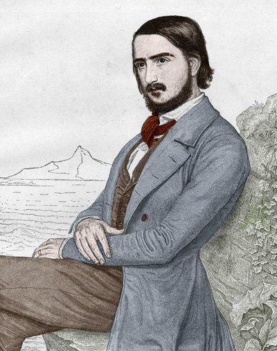 Portrett av Georges (Georg) Herwegh (1817-1875) tysk poet, basert på maleriet av C. HITZ. av Unknown artist