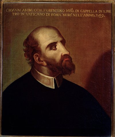 Portrett av Giovanni Animuccia (1514 ca-1571) italiensk komponist Anonym maleri. Bologna Civic Bibliografisk museum fra 1500-tallet av Unknown artist