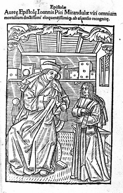Portrett av Giovanni Pico della Mirandola (Jean Pic de la Mirandole). Tittelside til "" Epistole auree "" av Unknown artist