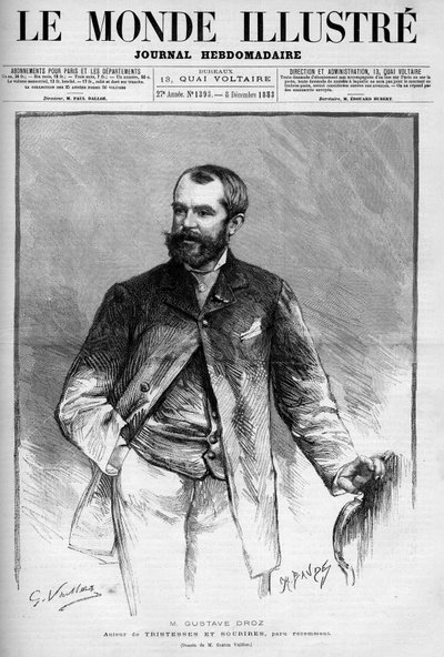 Portrait of Gustave Droz (1832-1895), French painter and novelist. Engraving in “” Le Monde Illustré”” av Unknown artist