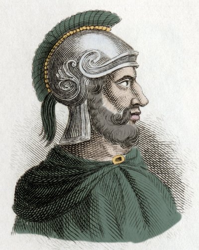 Portrett av Hamilcar Barca (eller Barcas) (cirka 275-228 f.Kr.), statsmann og karthaginsk general, grunnlegger av Barcides-dynastiet og far til Hannibal. Gravering fra 1800-tallet. av Unknown artist