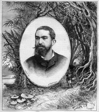 Portrett av Henri Coudreau (1859-1899), professor i geografi og oppdagelsesreisende av Amazonas (Brasil) - gravering i journal des voyages 1889 av Unknown artist