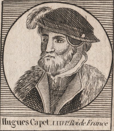 Portrett av Hugues I Capet (ca. 941 - 996), hertug av Frankrike, daværende konge av Frankrike - Portrett av Hugues I Capet (c941-996), konge av Frankrike - gravering fra "Instruction sur l