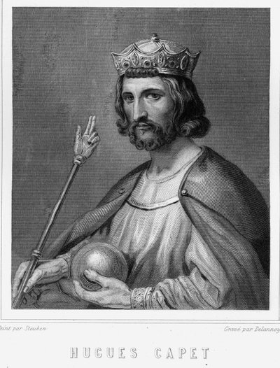 Portrett av Hugues I Capet (v. 941 - 996), hertug av Frankrike og deretter konge av Frankrike - i «Histoire des Français»» av Lavallée, gravering, sd. av Unknown artist
