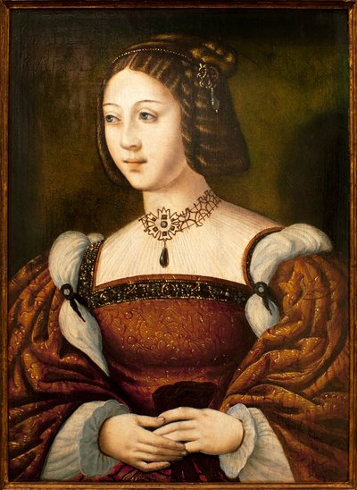 Portrett av Isabella av Portugal (1503-1539) - Maleri av en anonym mester sd ca 1526, olje på tre 40 x 29 cm, midten av 1500-tallet (Portrett av Isabel de Portugal, av en ukjent mester, olje på panel, midten fra 1500-tallet) - Museum of An av Unknown artist