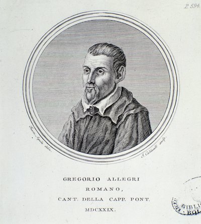 Portrett av den italienske komponisten Gregorio Allegri (1582-1652) Gravering. 1629. Bologna, borgerlig bibliografisk museum av Unknown artist