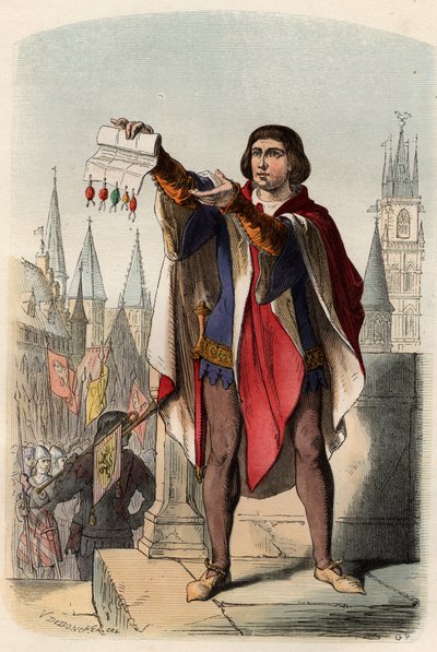 Portrett av Jacques eller Jacob van Artevelde (1287-1345) flamsk politiker. Gravering fra 1868 i «Histoire de Belgique fra primitiv tid til slutten av regne av Leopold I»» av Theodore Juste (1818-1888). Privat samling. av Unknown artist
