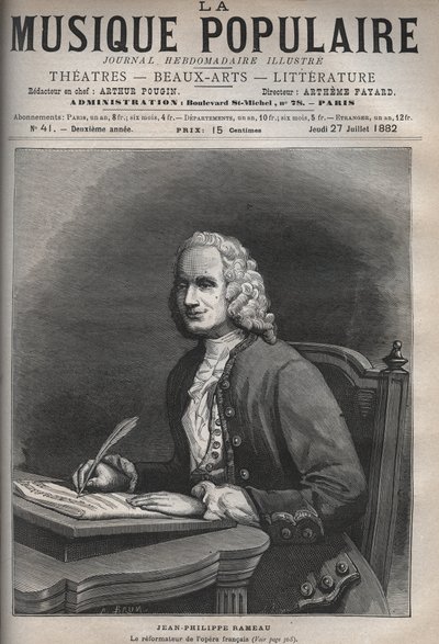 Portrait of Jean Philippe Rameau (1683-1764) - Portrait of Jean-Philippe (Jean Philippe) Rameau (1683-1764), French composer - engraving in “La musique populaire””” illustrious weekly newspaper - 1882 av Unknown artist