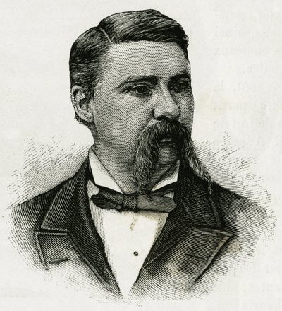 Portrett av Jerome J.Collins, meteorolog for La Jeannette-mannskapet, for oppdraget mot nord. Gravering for å illustrere "The Journey of the Jeannette"" i 1879-1881, dagbok til kaptein G.W. De Long. Publisert i Le Tour du monde, nouveau journal des voya av Unknown artist
