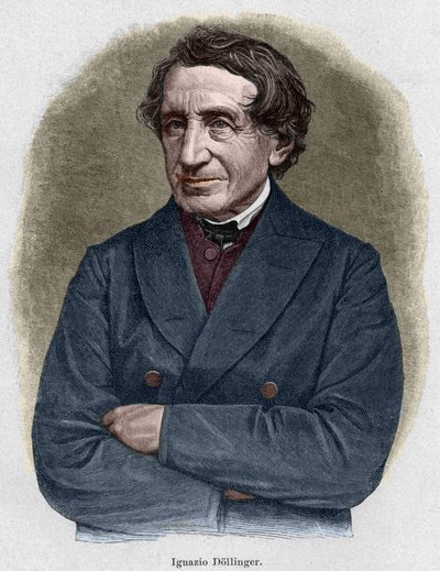 Portrait of Johann Joseph Ignaz von Dollinger (1799 - 1890), Alllemand priest and professor of ecclesiastic history. Engraving of the 19th century. av Unknown artist