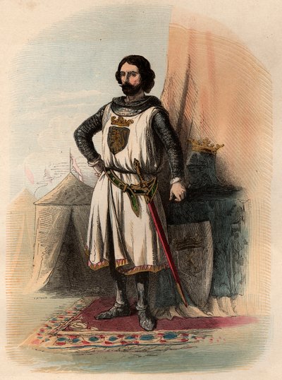 Portrett av John (Johann) I av Brabant, kjent som den seirende (1253-1294), var hertug av Brabant fra 1267-1294 og hertug av Limburg fra 1288-1294. Gravering fra 1868 i "Histoire de Belgique fra primitiv tid til slutten av regjeringen til Leopold I"" av av Unknown artist