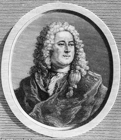 Portrett av John Law (1671 - 1729), skotsk finansmann som forårsaket konkurs i 1720 (Event of the Rue Quincampoix) - i "La France juive" av Edouard Drumont. av Unknown artist