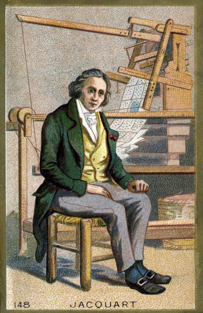 Portrett av Joseph Marie Jacquard (1752-1834), fransk mekaniker oppfinner av vevstolen. Kromolitografi fra slutten av 1800-tallet. av Unknown artist