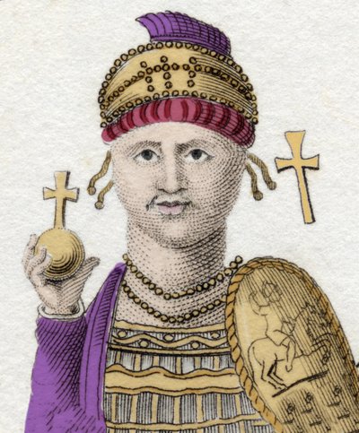 Portrett av Justinian I (Den store) (Flavius Petrus Sabbatius Justinianus).482 - 565. Romersk keiser av Orienten. av Unknown artist