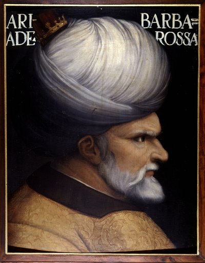 Portrett av Khayr Al-Din Barberousse (1476 -1546), grunnlegger med sin bror av Regency of Alger, han var vasallen til den osmanske sultanen og Frankrikes allierte mot Karl V. maleri fra 1500-tallet. Uffizi-museet, Firenze. av Unknown artist