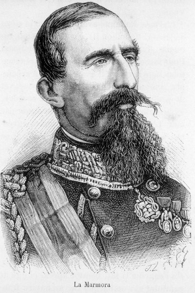 Portrett av La Alfonso Ferrero, ridder La Marmora, president for rådet for det italienske kongeriket (1864-1866). av Unknown artist