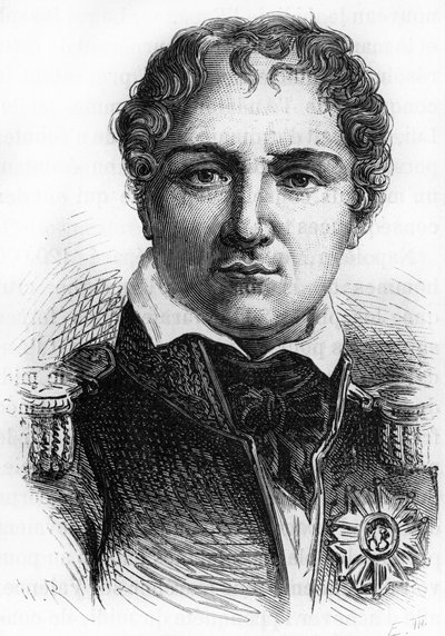 Portrett av Laurent Gouvion Saint Cyr (1764 - 1830). Gravering av slutten av 1800-tallet i "Histoire de France"" av H. Martin. av Unknown artist