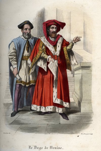 Portrait of Leonardo Loredan (Loredano) (1436-1521), doge of the Republic of Venice. Engraving from 1842 in “Histoire des popes”” by Maurice Lachatre. Private collection. av Unknown artist