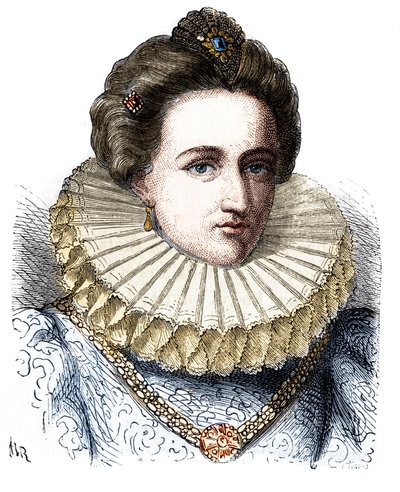 Portrett av Leonora Dori (eller Dosi) kalt Galigai, marechale of Anchor (1568-1617). Hun har på seg en jordbærkrage - i "" Histoire de France populaire"" av Henri Martin av Unknown artist