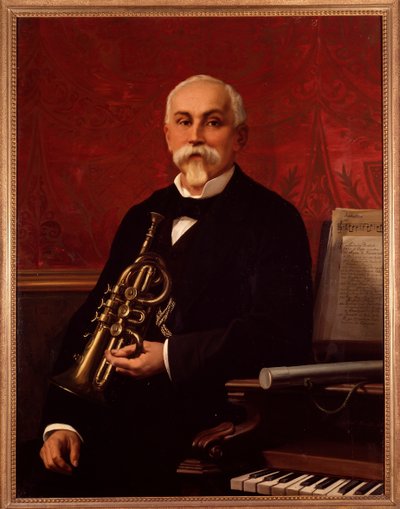 Portrett av Lodovico Bortolotti (1800-tallet) italiensk musiker Han holder en trompet. Anonymt maleri. 1800-tallet. Bologna, civico museo bibliografico av Unknown artist