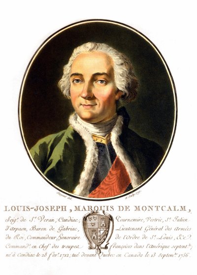 Portrett av Louis-Joseph, markis av Montcalm av Saint-Véran (1712-1759). En fransk general døde han mens han prøvde å forsvare Quebec mot engelskmennene. Gravering fra 1800-tallet. av Unknown artist