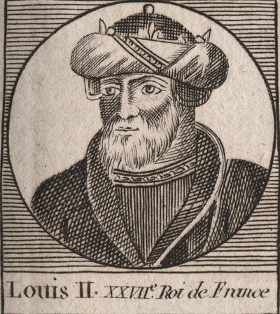 Portrett av Louis II the Begue or the Lazy (846 - 879), Kongen av Francs - Louis II Stammeren 848 til 879 - gravering fra "Instruction on the History of France"" av Charles Constant Le Tellier av Unknown artist