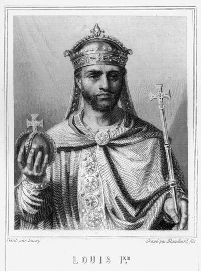 Portrett av Louis I den fromme eller Debonnaire (778 - 840), keiser av Vesten - i "Histoire des Français"" av Lavallée, gravering, sd. av Unknown artist