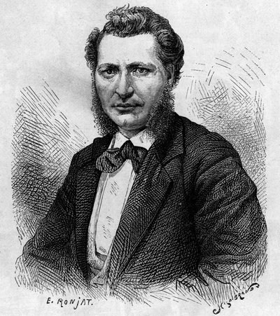 Portrett av Louis Riel (1844-1885), kanadisk politiker og forsvarer av Metis-folket. Gravering i «Le journal de la jeunesse»» av Unknown artist
