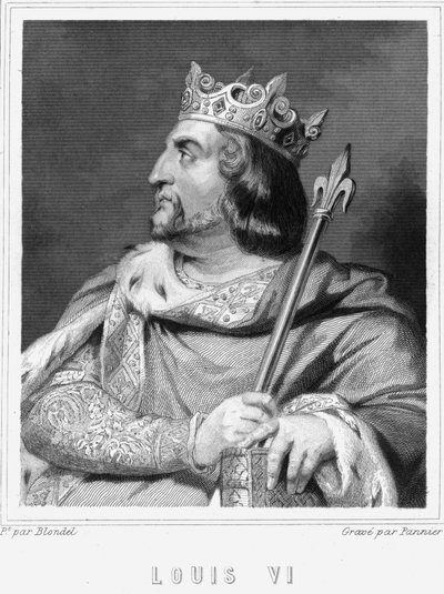 Portrett av Louis VI le Gros (1081 - 1137), konge av Frankrike - i "Histoire des Français"" av Lavallée, gravering, sd. av Unknown artist
