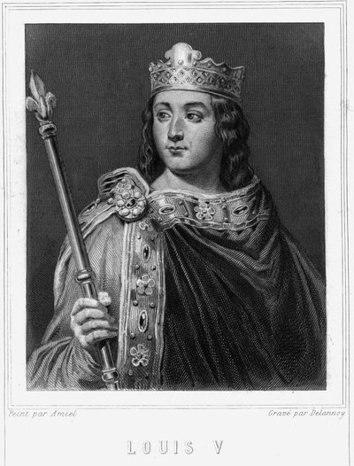 Portrett av Louis V le Fainéant (967 - 987), konge av Frankrike - i "Histoire des Français"" av Lavallée, gravering, sd. av Unknown artist