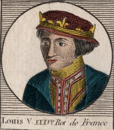 Portrett av Louis V le Faineant (967-987), konge av Frankrike - Louis V the Indolent (967-987) - gravering fra "" Instruction sur l'Histoire de France"" av Charles Constant Le Tellier 1821 av Unknown artist