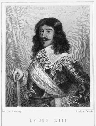 Portrett av Ludvig XIII (1601 - 1643), konge av Frankrike - i "" Histoire des Français"" av Lavallée, gravering, sd. av Unknown artist