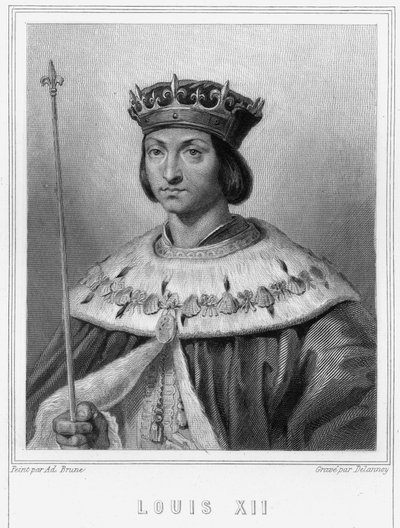 Portrett av Ludvig XII (1462 - 1515), konge av Frankrike - i "Histoire des Français"" av Lavallée, gravering, sd. av Unknown artist