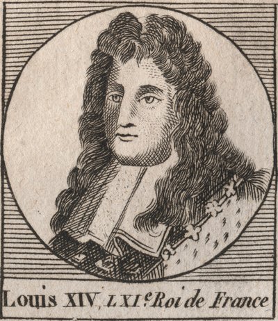 Portrett av Ludvig XIV (1638-1715), dette Ludvig den store eller kong Solei, konge av Frankrike - Ludvig XIV, kjent som Ludvig den store eller solkongen - gravering fra "Instruction sur l