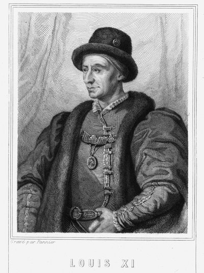 Portrett av Louis XI (1423 - 1483), konge av Frankrike - i "Histoire des Français"" av Lavallée, gravering, sd. av Unknown artist