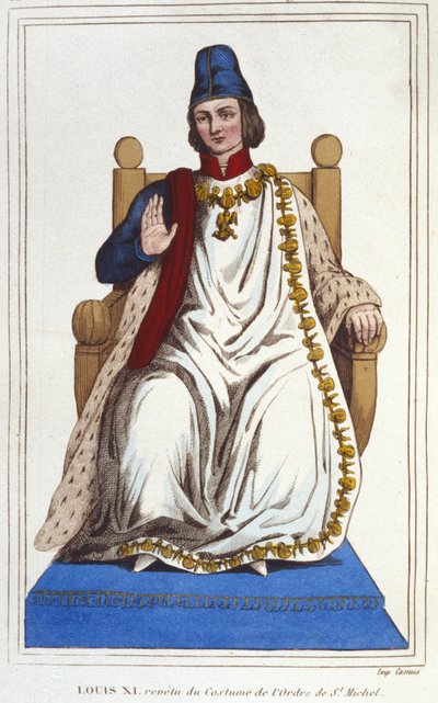 Portrett av Ludvig XI i drakt av Saint Michel-ordenen (1423 - 1483). gravering fra 1830 av Unknown artist