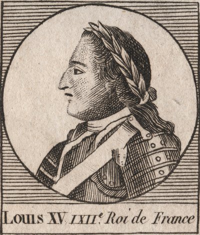 Portrett av Ludvig XV (1710-1774) dit le Bien Aime, konge av Frankrike 1715 til 1774 - Ludvig XV, kjent som Ludvig den elskede, konge av Frankrike - gravering fra "Instruction sur l