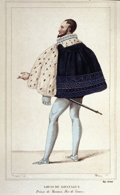 Portrett av Louis de Gonzague, hertugen av Mantua, nå ved sitt ekteskap i 1565 med Henriette de Cleves, den nye hertugen av Nevers. gravering fra 1830 av Unknown artist