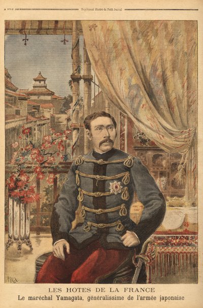 Portrett av Marechal Yamagata Aritomo (1838-1922), en japansk soldat og politiker, han befalte Japans første hær under krigen mot Kina i 1894. Gravering i “” Le petit journal”” 10/05/1896. Selvas samling. av Unknown artist