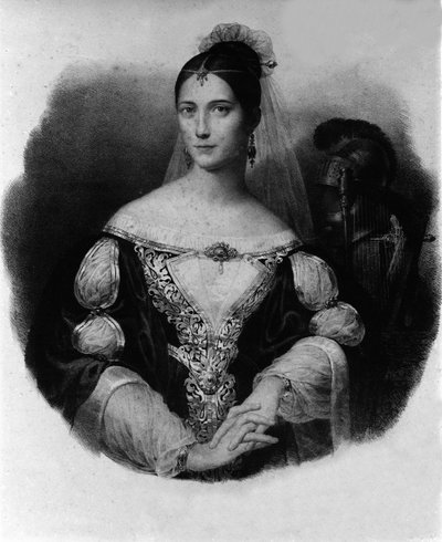 Portrett av Maria Garcia, kjent som sangeren Malibran (1808-1836). av Unknown artist