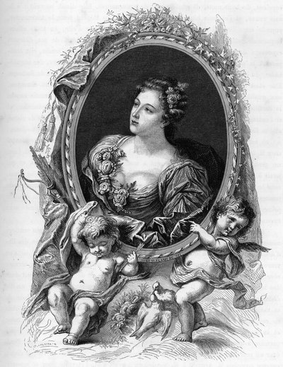 Portrett av Marie-Madeleine (Marie Madeleine) de La Vieuville, comtesse de Parabere (1693-1750) - Gravering av 1862 i "" The Queens of the World"" av våre første forfattere - Utgitt under ledelse av JGD Armandaud av Unknown artist