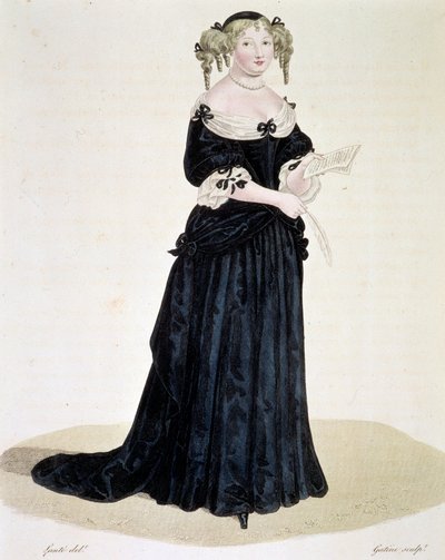 Portrett av Marie de Rabutin-Chantal (Rabutin Chantal), Marquise de Sevigne dit Madame de Sevigne (1626-1696), kvinne med bokstaver. Gravering Privat Samling av Unknown artist