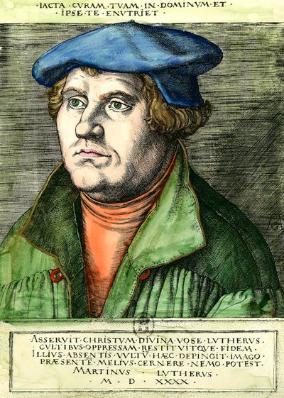 Portrett av Martin Luther (1483-1546) tysk religiøs reformator Gravering fra 1500-tallet Privat samling av Unknown artist