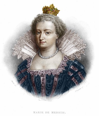 Portrett av Maria av Medici (1573 - 1642), kone til Henrik IV og mor til Ludvig XIII. Gravering fra 1836 av Unknown artist