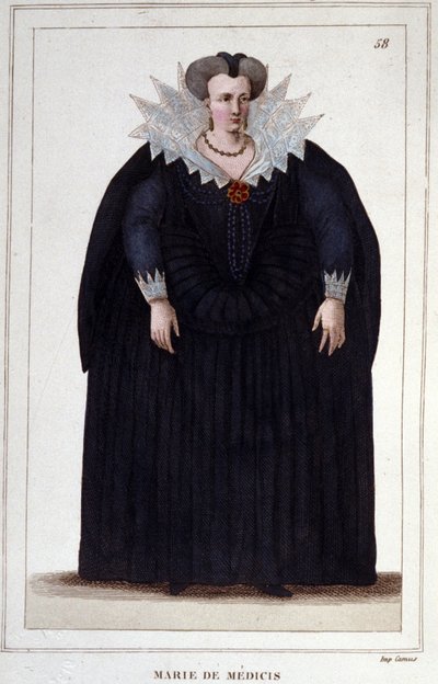 Portrett av Maria av Medici (1573 - 1642), kone til Henrik IV og mor til Ludvig XIII. Gravering fra 1830 av Unknown artist