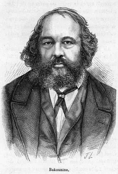 Portrett av Mikhail Aleksandrovich Bakunin (1814 - 1876), russisk anarkistisk revolusjonær. Gravering 1800-tallet. av Unknown artist