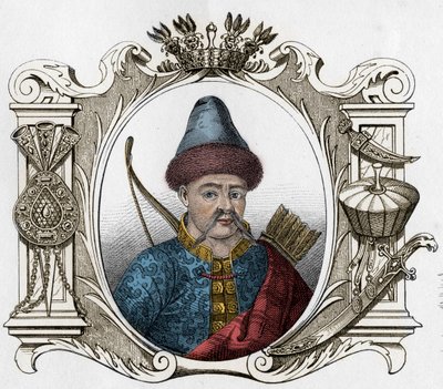 Portrett av den mongolske monarken Timur (Tamerlane) (1336-1405) - Tamerlan (1336-1405) (eller Timur Lang, "" Timur den lamme"") Gravering av 1861 av Unknown artist
