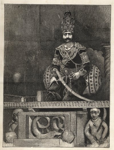 Portrett av Nasser Ed Din (1831-1896), Shah av Persia (Iran). Også kalt Nasseredin Shah, Nasserer-al-Din Shah Qajar, Nasser al-Din Shah Qajar, Nasiruddin Shah - (1831-1896) - 1873 av Unknown artist